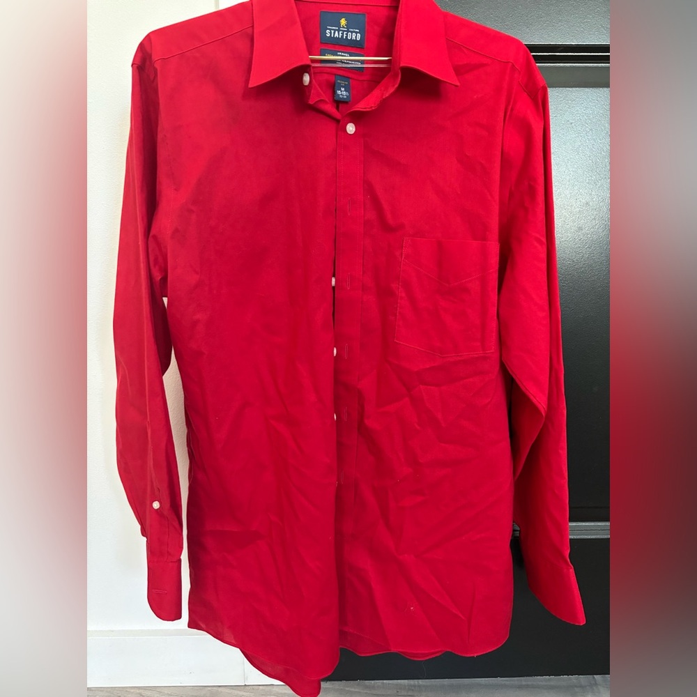 Men’s long sleeve button down dress shirt.